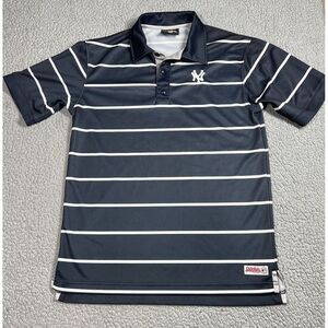 Stitches New York Yankees Polo Shirt Mens Small Blue Striped MLB‎ Baseball Logo